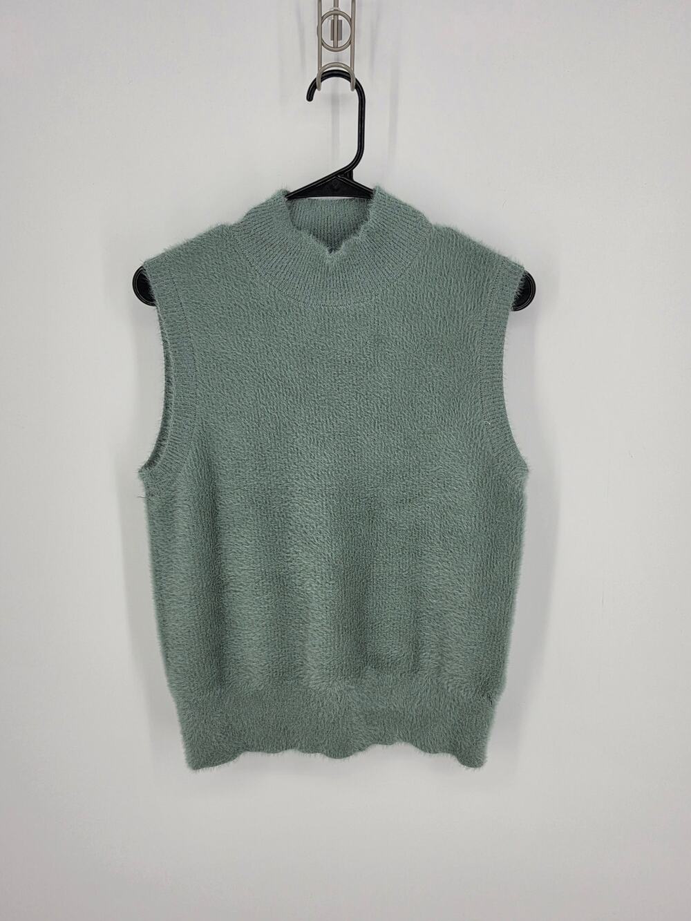 Bailey 44 Sweater Vest Womens Small Sage Green Fuzzy Knit Mock Neck Sleeveless
